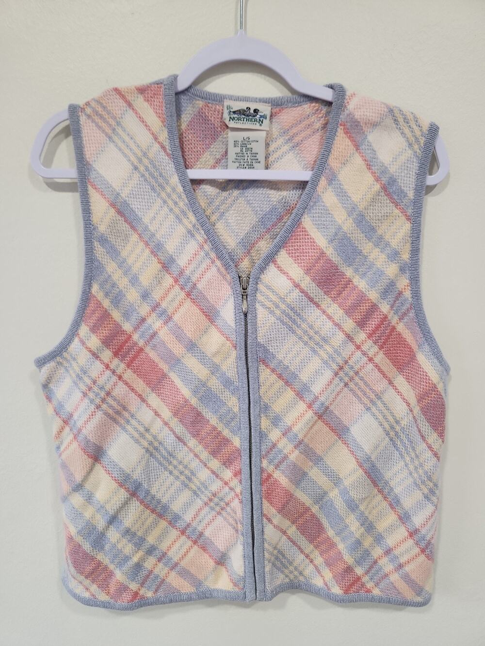 Vintage Northern Reflections Cottage Core Sweater Vest Pastel Checketed Plaid L